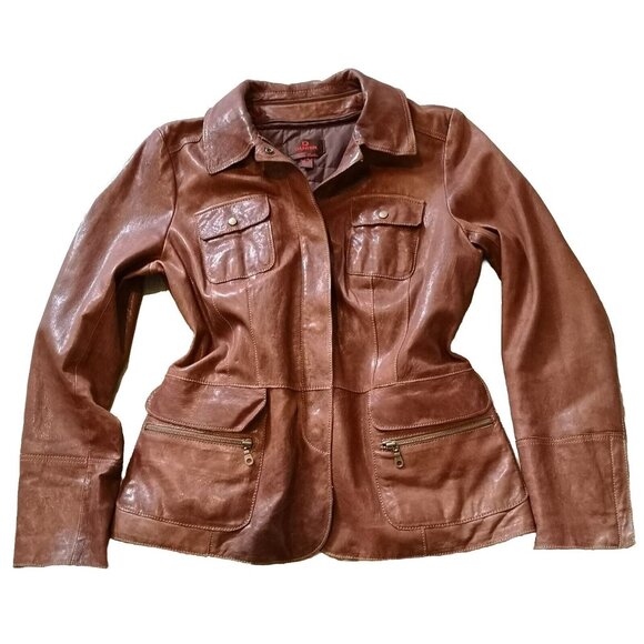 VTG Danier Genuine Italian Leather Brown Womens Large Jacket Removable Lining - Picture 1 of 16